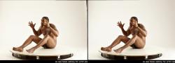 Nude Man Black Sitting poses - simple Muscular Short Black Sitting poses - ALL 3D Stereoscopic poses Realistic